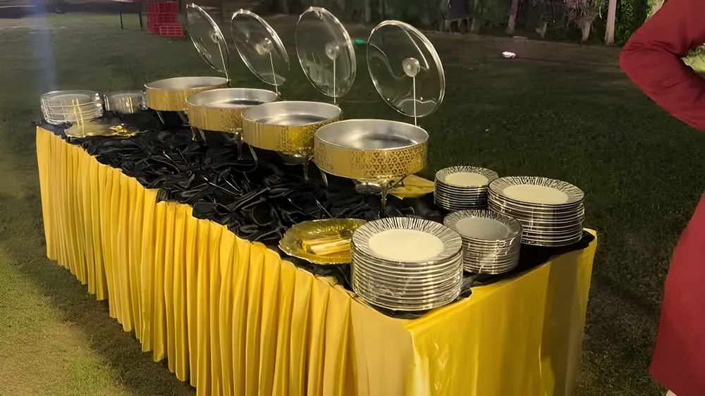 Buffet line with chafing dishes