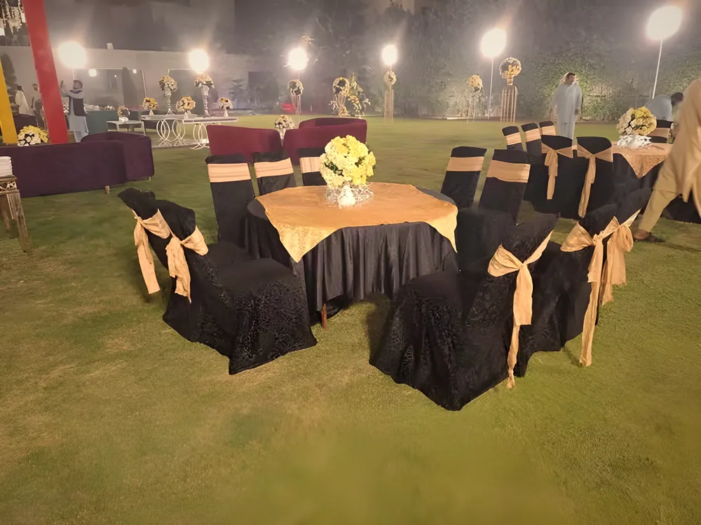 Lawn seating with gold sashes
